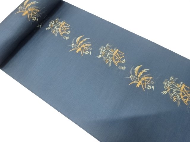 アンティーク　光悦垣に竹笹模様織り出し　名古屋帯地反物